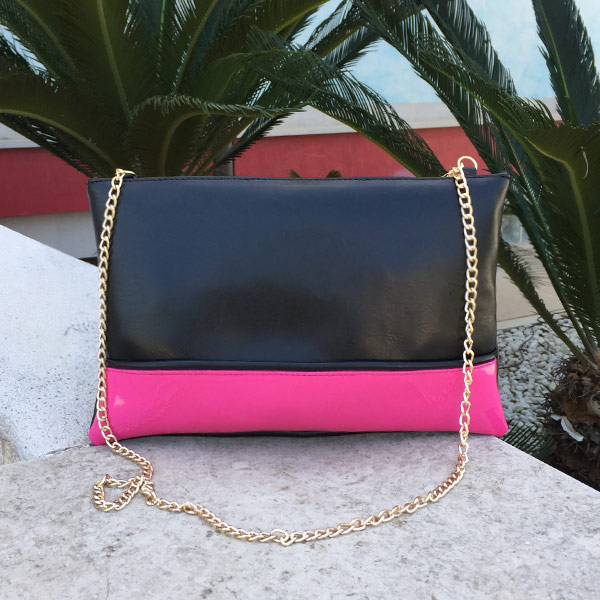 Pochette SHARLENE PELLE NERA/ vernice FUXIA – cod. 11606 | SHARLENE