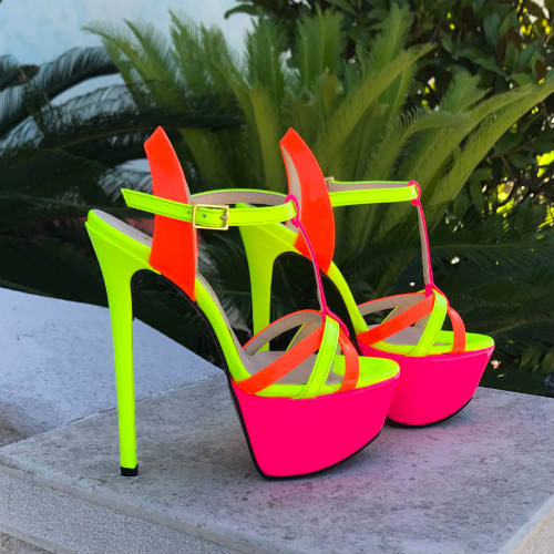 sandalo VERNICE FLUO GIALLO ARANCIO FUXIA – Cod. 17087 | SHARLENE