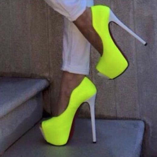 Décolleté vernice giallo fluo/ pelle bianca – COD. 27845 | SHARLENE