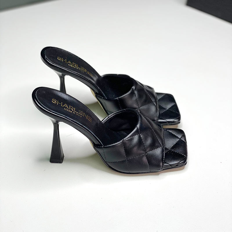 SANDALO SABOT TRAPUNTATO PELLE NERA – COD. 15747 | SHARLENE