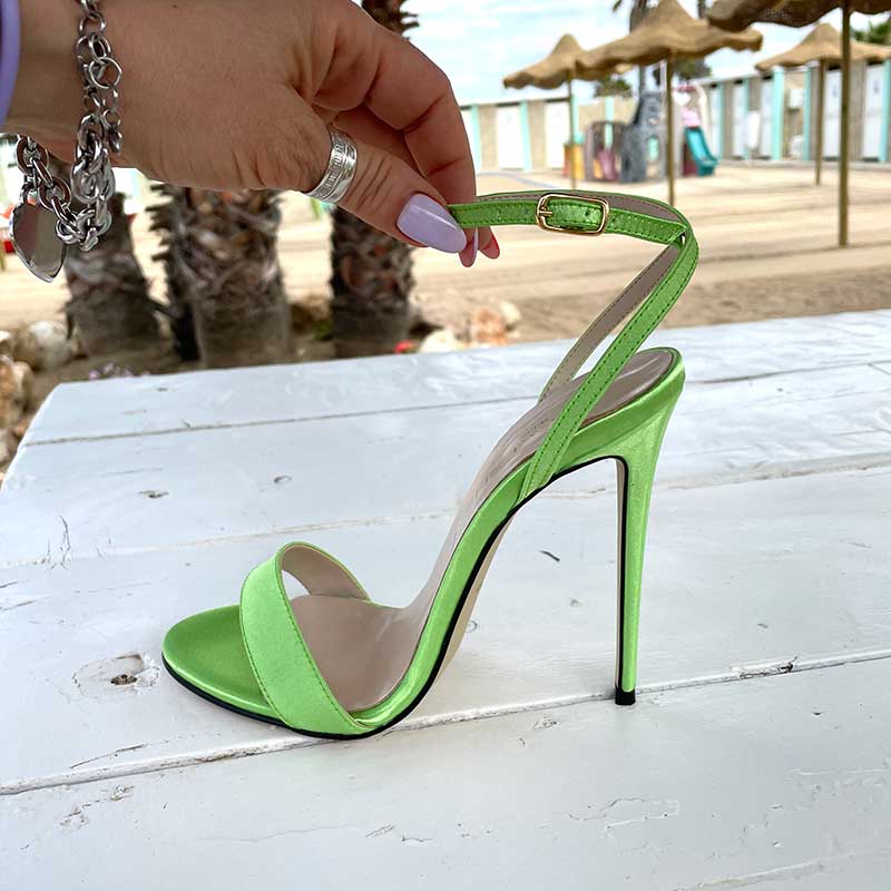 sandalo allacciato raso verde pistacchio – COD. 19630 | SHARLENE