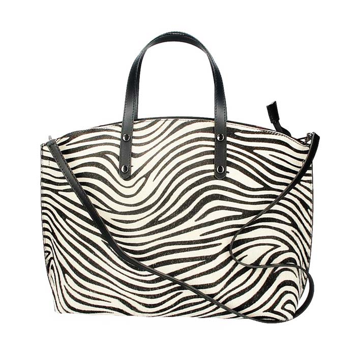 Borsa a spalla animalier zebrata in pelle effetto cavallino. Fatti notare
