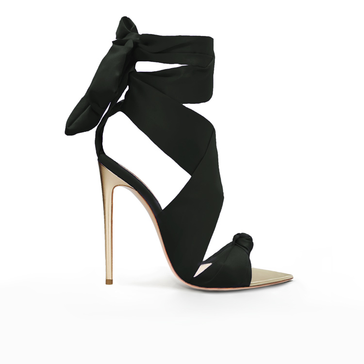 Sandalo nodo raso nero/ pelle platino – COD. 29834 | SHARLENE